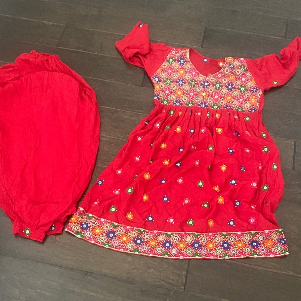 Colorful Embroidered afghan Red Dress Set